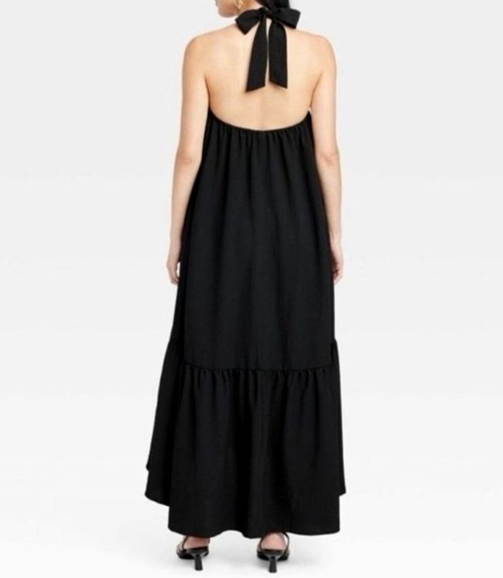 black halter maxi dress women's m sleeveless tiered resort vacation flowy